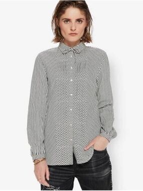 Scotch and Soda Organic Navy Stripe Button Up Cotton Poplin Shirt size Small